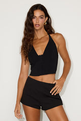 Adeema Black Hook-and-Eye Halter Crop Top