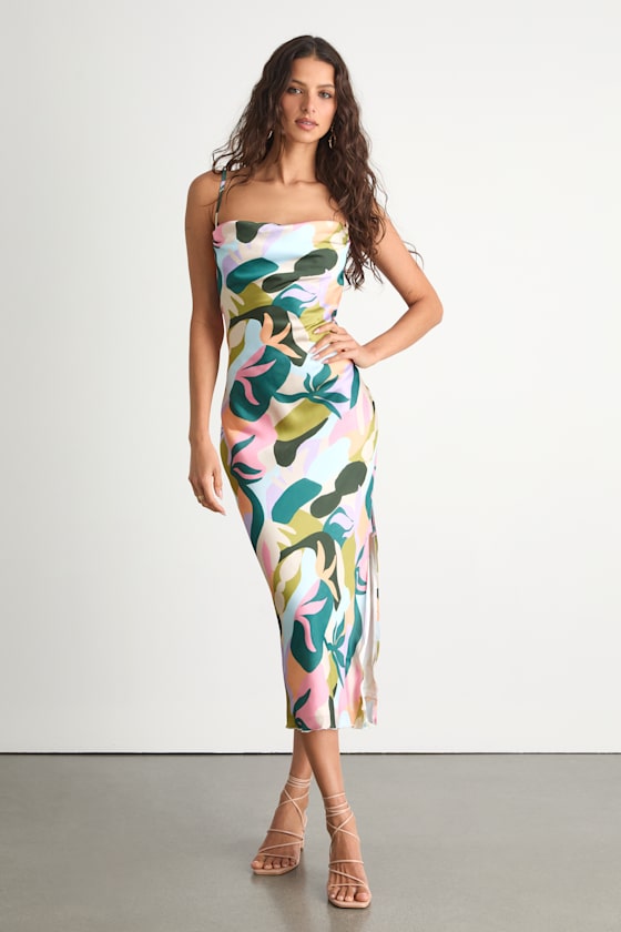 Midiana Multi Abstract Floral Tie-Back Midi Dress
