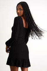 Coveted Sweetness Black Pointelle Knit Long Sleeve Mini Dress