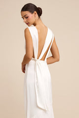 Taniya White Satin Tie-Back Maxi Dress