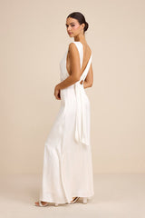 Taniya White Satin Tie-Back Maxi Dress