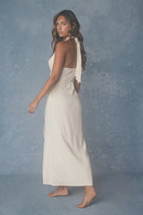 Fern Cream Halter Column Midi Dress