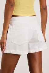 Maddie White Mid-Rise Drawstring Denim Shorts