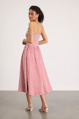 Clementina Red Gingham Smocked Midi Dress