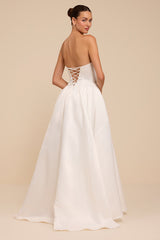 Jade White Satin Bustier Lace-Up Maxi Dress