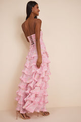 Maleta Light Pink Floral Tiered Maxi Dress