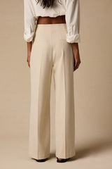 Rina Light Beige Pleated High-Rise Trousers