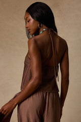 Clarice Brown Metallic Beaded Halter Top