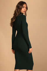 Change the Season Emerald Green Ribbed Turtleneck Sweater Dress
