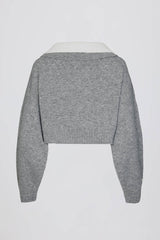 Soft Knit Layered Collar Cropped Jumper in Grey