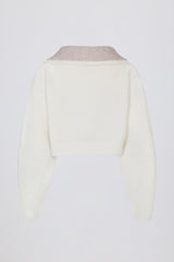 Soft Knit Layered Collar Cropped Jumper in Ivory