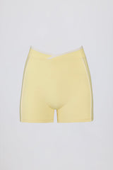 Soft Active Wrapover Contrast Mini Shorts in Soft Yellow