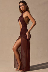 Cut-Out Halterneck Maxi Dress in Espresso Brown