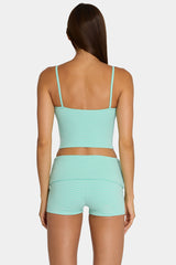 Brushed Jersey Mini Shorts in Aqua Stripe