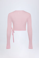 Pointelle Wrap Crop Top in Baby Pink