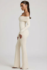 Modal Off-Shoulder Ruched Jumpsuit in Ivory