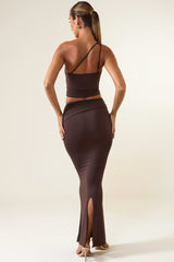 Modal Twist-Front Maxi Skirt in Chocolate Brown