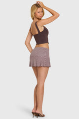 Modal Mid-Rise Skort in Brown Gingham